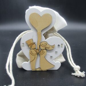 PORTACONFETTI CUORI E SPOSI LEGNO