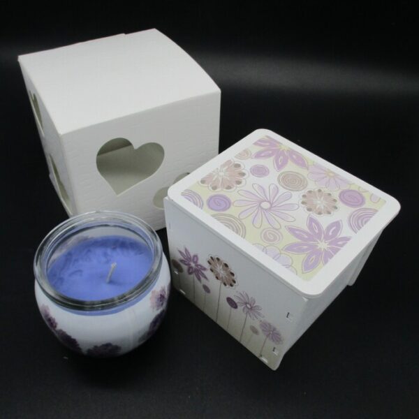 CANDELA CON CONTENITORE LEGNO LILLA